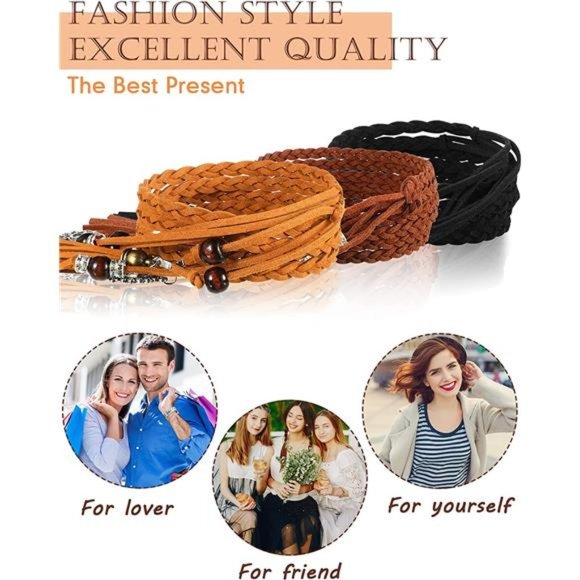 Vicenpal 3 Pieces Exotic Belt Skinny Western Belts for Women Tassel Waist Belt